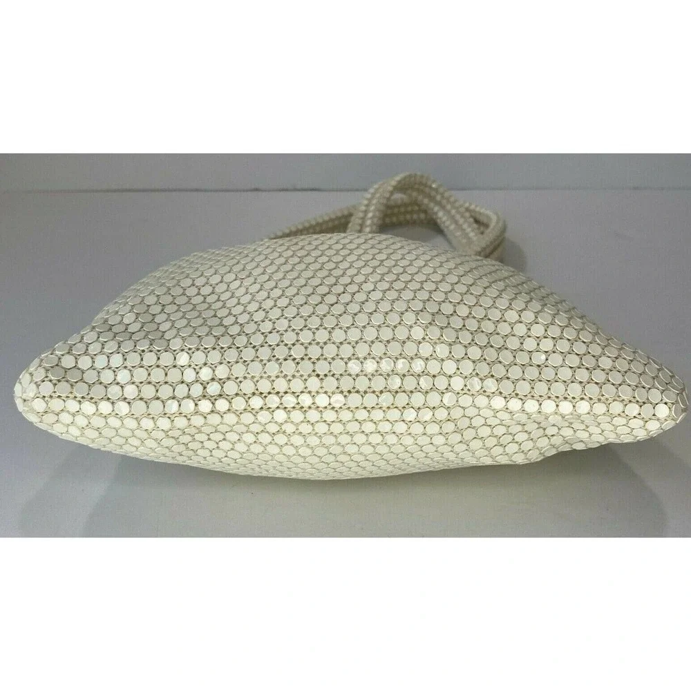 Vintage Handmade White Sequin Mesh Shoulder Bag Purse Hinged Opening